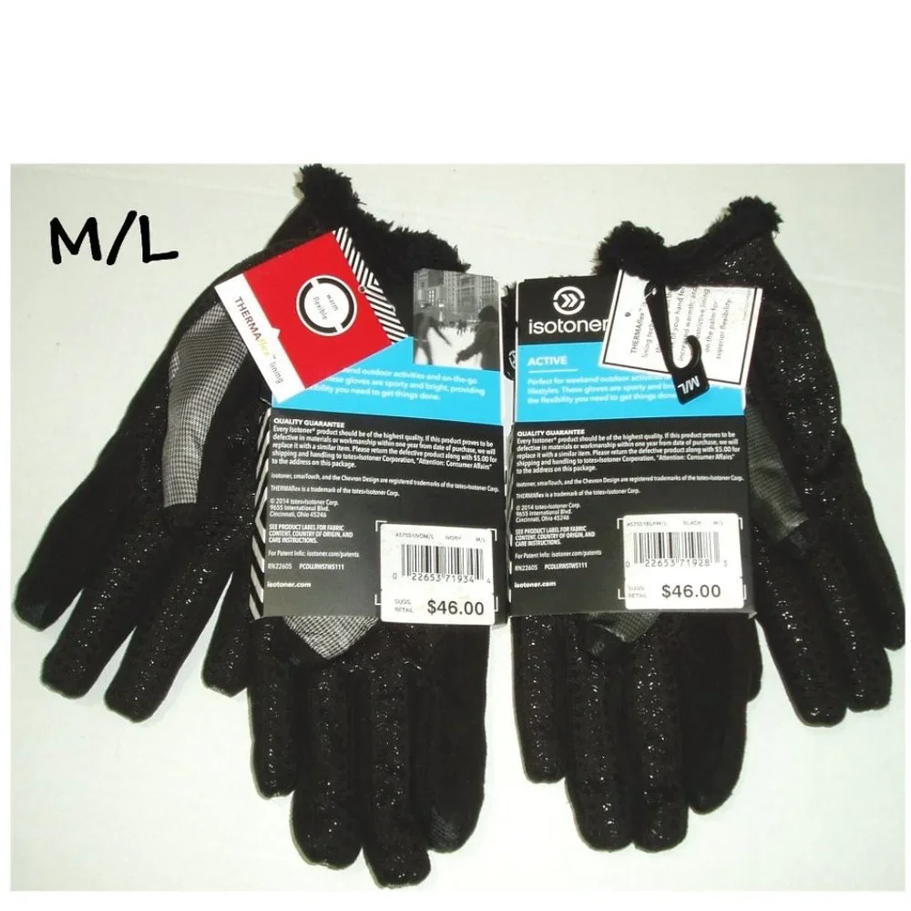 Grey Black M/L 2 pr Isotoner Active Gloves Womens - Picture 8 of 13